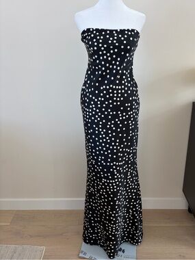 Meshki Black Strapless Maxi Dress with White Polka Dots
